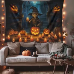 Halloween Decorations Hanging Tapestry Scarecrow Pumpkin Wall Art Large Tapestry Mural Decor Photograph Backdrop Blanket Curtain Home Bedroom Living Room