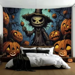 Halloween Decorations Hanging Tapestry Scarecrow Pumpkin Wall Art Large Tapestry Mural Decor Photograph Backdrop Blanket Curtain Home Bedroom Living Room