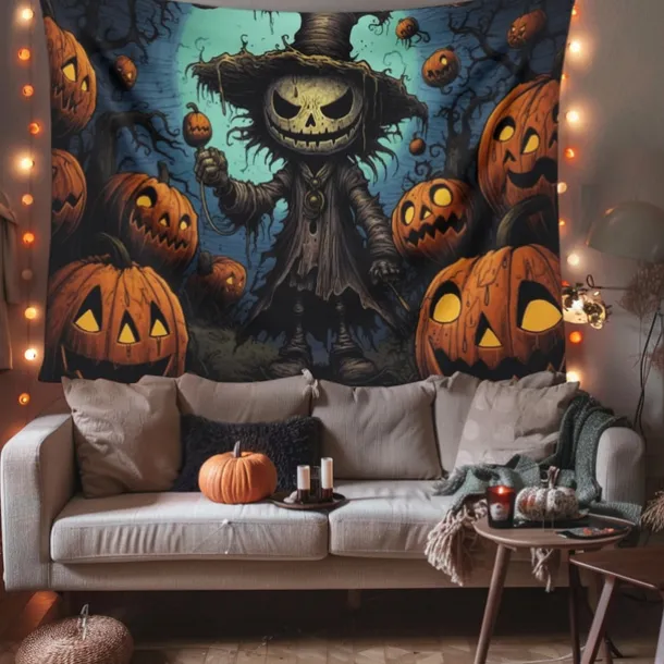 Halloween Decorations Hanging Tapestry Scarecrow Pumpkin Wall Art Large Tapestry Mural Decor Photograph Backdrop Blanket Curtain Home Bedroom Living Room