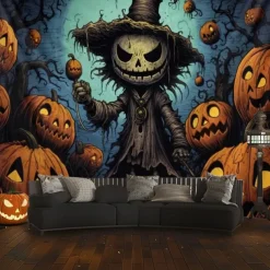 Halloween Decorations Hanging Tapestry Scarecrow Pumpkin Wall Art Large Tapestry Mural Decor Photograph Backdrop Blanket Curtain Home Bedroom Living Room