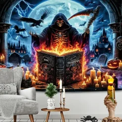 Halloween Decorations Hanging Tapestry Jack O Lantern Pumpkins Wall Art Large Tapestry Mural Decor Photograph Backdrop Blanket Curtain Home Bedroom Living Room Decoration Creepy Forest