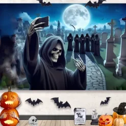 Halloween Decorations Hanging Tapestry Wall Art Large Tapestry Mural Decor Photograph Backdrop Blanket Curtain Home Bedroom Living Room Decoration Death Selfie