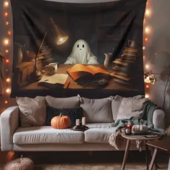 Halloween Decorations Hanging Tapestry Ghost Walking Dog Wall Art Large Tapestry Mural Decor Photograph Backdrop Blanket Curtain Home Bedroom Living Room Decoration