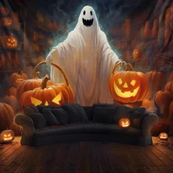 Halloween Decorations Hanging Tapestry Ghost Walking Dog Wall Art Large Tapestry Mural Decor Photograph Backdrop Blanket Curtain Home Bedroom Living Room Decoration