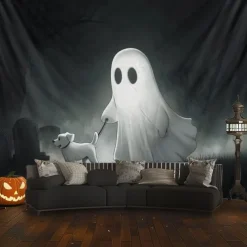 Halloween Decorations Hanging Tapestry Ghost Walking Dog Wall Art Large Tapestry Mural Decor Photograph Backdrop Blanket Curtain Home Bedroom Living Room Decoration