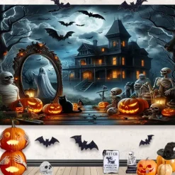 Halloween Decorations Hanging Tapestry Jack O Lantern Wall Art Large Tapestry Mural Decor Photograph Backdrop Blanket Curtain Home Bedroom Living Room Decoration Death Selfie