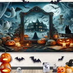 Halloween Decorations Hanging Tapestry Jack O Lantern Wall Art Large Tapestry Mural Decor Photograph Backdrop Blanket Curtain Home Bedroom Living Room Decoration Death Selfie