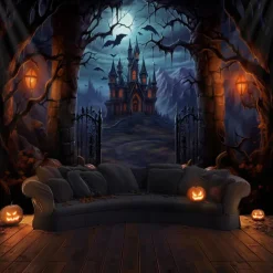 Halloween Decorations Hanging Tapestry Jack O Lantern Pumpkins Wall Art Large Tapestry Mural Decor Photograph Backdrop Blanket Curtain Home Bedroom Living Room Forest Castle