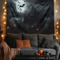 Halloween Decorations Hanging Tapestry Jack O Lantern Pumpkin Graveyard Wall Art Large Tapestry Mural Decor Photograph Backdrop Blanket Curtain Home Bedroom Living Room