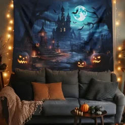 Halloween Decorations Hanging Tapestry Jack O Lantern Pumpkin Graveyard Wall Art Large Tapestry Mural Decor Photograph Backdrop Blanket Curtain Home Bedroom Living Room
