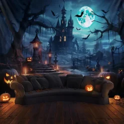 Halloween Decorations Hanging Tapestry Jack O Lantern Pumpkin Graveyard Wall Art Large Tapestry Mural Decor Photograph Backdrop Blanket Curtain Home Bedroom Living Room