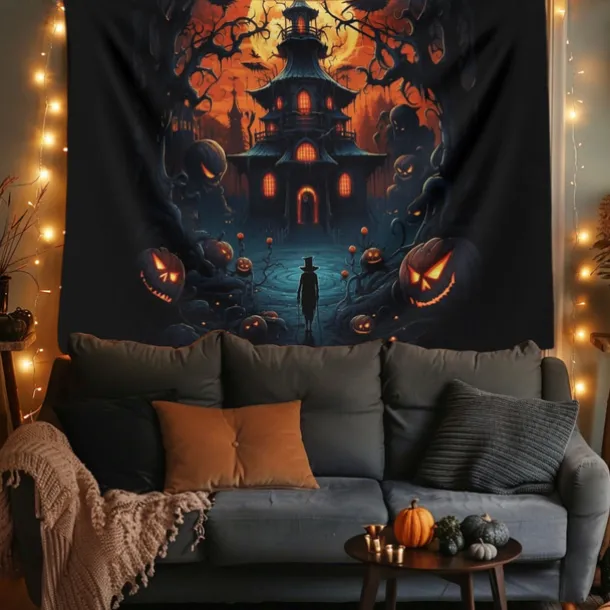 Halloween Decorations Hanging Tapestry Jack O Lantern Pumpkin Graveyard Wall Art Large Tapestry Mural Decor Photograph Backdrop Blanket Curtain Home Bedroom Living Room