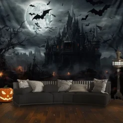 Halloween Decorations Hanging Tapestry Jack O Lantern Pumpkin Graveyard Wall Art Large Tapestry Mural Decor Photograph Backdrop Blanket Curtain Home Bedroom Living Room