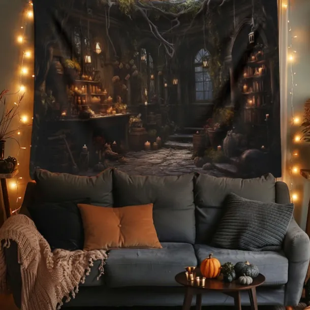 Halloween Decorations Hunted House Hanging Tapestry Wall Art Large Tapestry Mural Decor Photograph Backdrop Blanket Curtain Home Bedroom Living Room