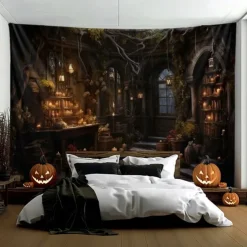 Halloween Decorations Hunted House Hanging Tapestry Wall Art Large Tapestry Mural Decor Photograph Backdrop Blanket Curtain Home Bedroom Living Room