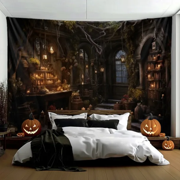Halloween Decorations Hunted House Hanging Tapestry Wall Art Large Tapestry Mural Decor Photograph Backdrop Blanket Curtain Home Bedroom Living Room