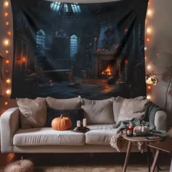 Halloween Decorations Hunted House Hanging Tapestry Wall Art Large Tapestry Mural Decor Photograph Backdrop Blanket Curtain Home Bedroom Living Room