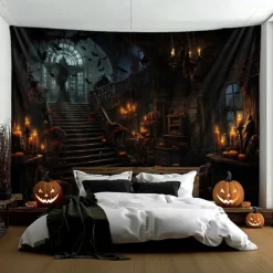Halloween Decorations Hunted House Hanging Tapestry Wall Art Large Tapestry Mural Decor Photograph Backdrop Blanket Curtain Home Bedroom Living Room