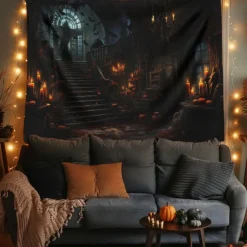 Halloween Decorations Hunted House Hanging Tapestry Wall Art Large Tapestry Mural Decor Photograph Backdrop Blanket Curtain Home Bedroom Living Room