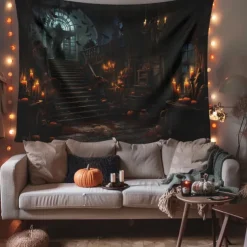 Halloween Decorations Hunted House Hanging Tapestry Wall Art Large Tapestry Mural Decor Photograph Backdrop Blanket Curtain Home Bedroom Living Room