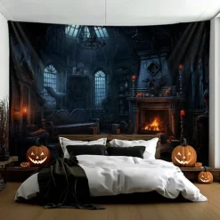 Halloween Decorations Hunted House Hanging Tapestry Wall Art Large Tapestry Mural Decor Photograph Backdrop Blanket Curtain Home Bedroom Living Room