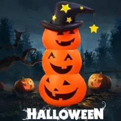 Halloween Decorations Inflatable Pumpkin Tumbler with Witches Hat Smiling Ghost Halloween Decoration Indoor & Outdoor Party Supplies for Halloween Garden Living Room