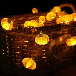Halloween Decorations Lights 3D Jack-o-Lantern 2M 20LEDs Pumpkin String Lights AA Battery Powered Orange Lights for Halloween Party Indoor Fall Outdoor Harvest Thanksgiving Decorations