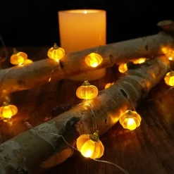 Halloween Decorations Lights 3D Jack-o-Lantern 2M 20LEDs Pumpkin String Lights AA Battery Powered Orange Lights for Halloween Party Indoor Fall Outdoor Harvest Thanksgiving Decorations