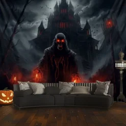 Halloween Decorations Monster Castle Hanging Tapestry Wall Art Large Tapestry Mural Decor Photograph Backdrop Blanket Curtain Home Bedroom Living Room
