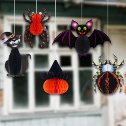 Halloween Decorations Pumpkin Spider Cat Honeycomb Ball Charm Paper Easy to Install