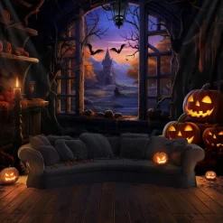 Halloween Decorations Pumpkins Window Hanging Tapestry Wall Art Large Tapestry Mural Decor Photograph Backdrop Blanket Curtain Home Bedroom Living Room Decoration
