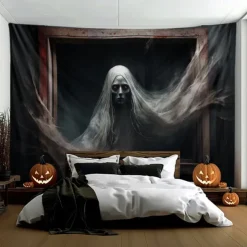 Halloween Decorations Scary Ghost Hanging Tapestry Wall Art Large Tapestry Mural Decor Photograph Backdrop Blanket Curtain Home Bedroom Living Room Decoration