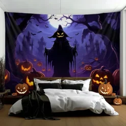 Halloween Decorations Scary Death Hanging Tapestry Wall Art Large Tapestry Mural Decor Photograph Backdrop Blanket Curtain Home Bedroom Living Room Decoration Ghost