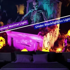 Halloween Decorations Skeleton Blacklight Tapestry UV Reactive Glow in the Dark Glow Party Trippy Misty Pumpkin Lights Hanging Tapestry Wall Art Mural for Living Room Bedroom