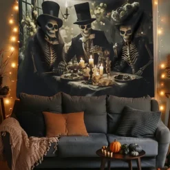 Halloween Decorations Skull Skeleton Hanging Tapestry Wall Art Large Tapestry Mural Decor Photograph Backdrop Blanket Curtain Home Bedroom Living Room