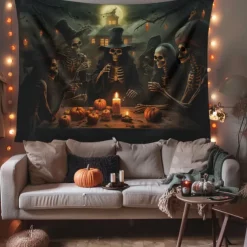 Halloween Decorations Skull Skeleton Hanging Tapestry Wall Art Large Tapestry Mural Decor Photograph Backdrop Blanket Curtain Home Bedroom Living Room