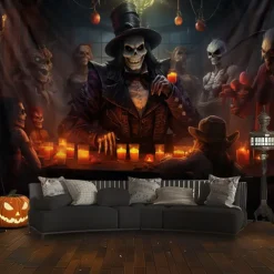 Halloween Decorations Skull Skeleton Hanging Tapestry Wall Art Large Tapestry Mural Decor Photograph Backdrop Blanket Curtain Home Bedroom Living Room