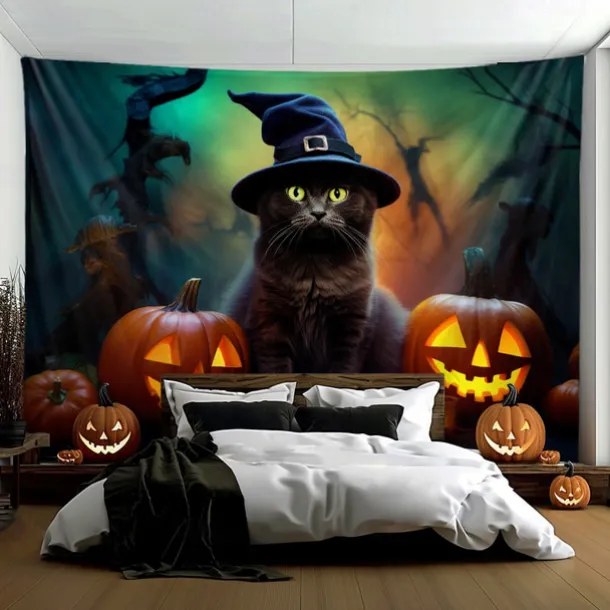 Halloween Decorations Tapestry Carved Pumpkin Dog Hanging Wall Art Large Tapestry Mural Decor Photograph Backdrop Blanket Curtain Home Bedroom Living Room