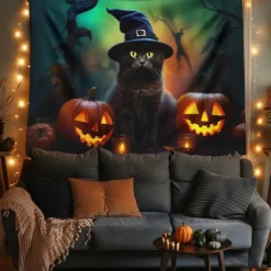 Halloween Decorations Tapestry Carved Pumpkin Dog Hanging Wall Art Large Tapestry Mural Decor Photograph Backdrop Blanket Curtain Home Bedroom Living Room