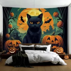 Halloween Decorations Tapestry Carved Pumpkin Dog Hanging Wall Art Large Tapestry Mural Decor Photograph Backdrop Blanket Curtain Home Bedroom Living Room