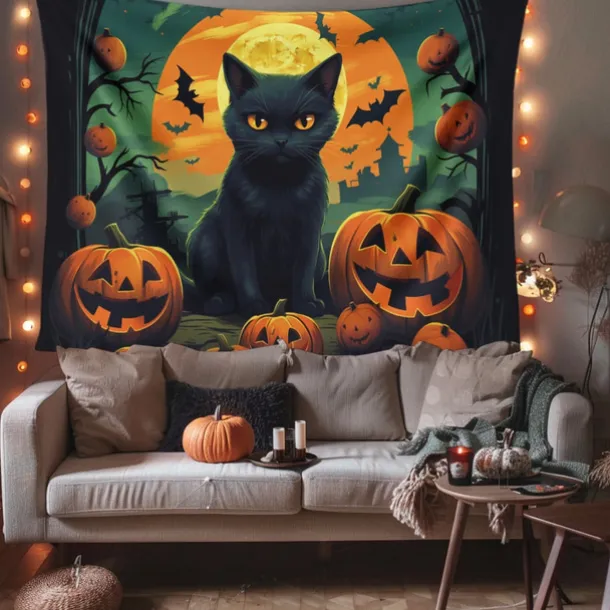 Halloween Decorations Tapestry Carved Pumpkin Dog Hanging Wall Art Large Tapestry Mural Decor Photograph Backdrop Blanket Curtain Home Bedroom Living Room
