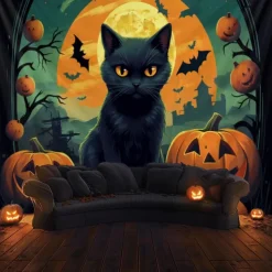 Halloween Decorations Tapestry Carved Pumpkin Dog Hanging Wall Art Large Tapestry Mural Decor Photograph Backdrop Blanket Curtain Home Bedroom Living Room