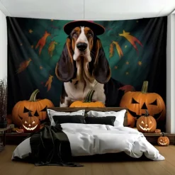 Halloween Decorations Tapestry Carved Pumpkin Dog Hanging Wall Art Large Tapestry Mural Decor Photograph Backdrop Blanket Curtain Home Bedroom Living Room