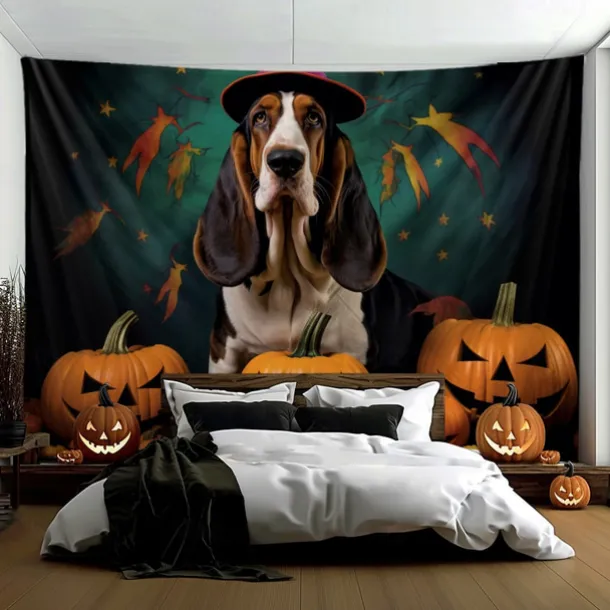 Halloween Decorations Tapestry Carved Pumpkin Dog Hanging Wall Art Large Tapestry Mural Decor Photograph Backdrop Blanket Curtain Home Bedroom Living Room