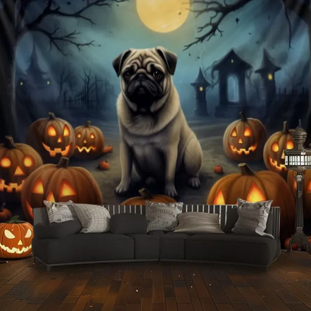 Halloween Decorations Tapestry Carved Pumpkin Dog Hanging Wall Art Large Tapestry Mural Decor Photograph Backdrop Blanket Curtain Home Bedroom Living Room