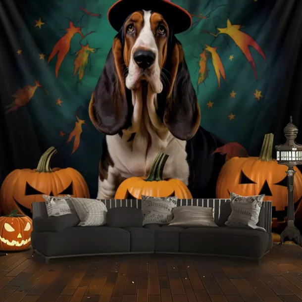 Halloween Decorations Tapestry Carved Pumpkin Dog Hanging Wall Art Large Tapestry Mural Decor Photograph Backdrop Blanket Curtain Home Bedroom Living Room