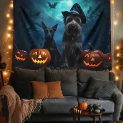 Halloween Decorations Tapestry Carved Pumpkin Dog Hanging Wall Art Large Tapestry Mural Decor Photograph Backdrop Blanket Curtain Home Bedroom Living Room