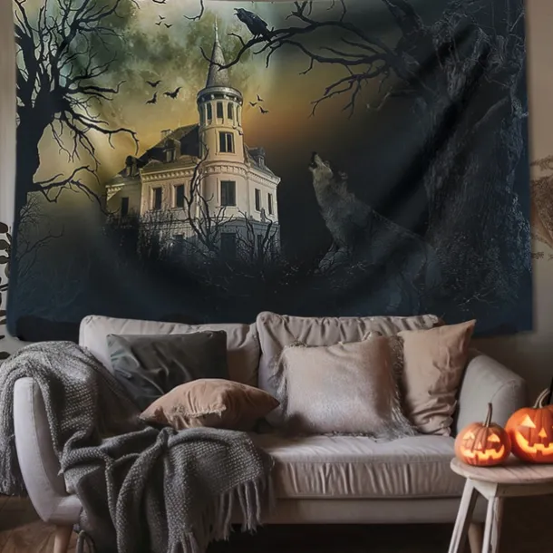 Halloween Decorations Tapestry Jack O Lantern Pumpkin Decor Wall Art Large Hanging Tapestry Mural Decor Photograph Backdrop Blanket Curtain Home Bedroom Living Room Skull Skeleton Bat Graveyard