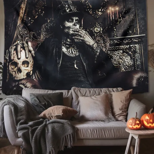 Halloween Decorations Tapestry Jack O Lantern Pumpkin Decor Wall Art Large Hanging Tapestry Mural Decor Photograph Backdrop Blanket Curtain Home Bedroom Living Room Skull Skeleton Bat Graveyard