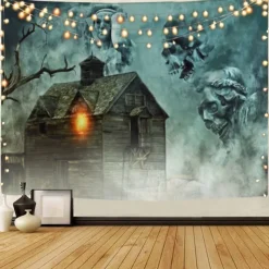 Halloween Decorations Tapestry Jack O Lantern Pumpkin Decor Wall Art Large Hanging Tapestry Mural Decor Photograph Backdrop Blanket Curtain Home Bedroom Living Room Bat Haunted House Graveyard